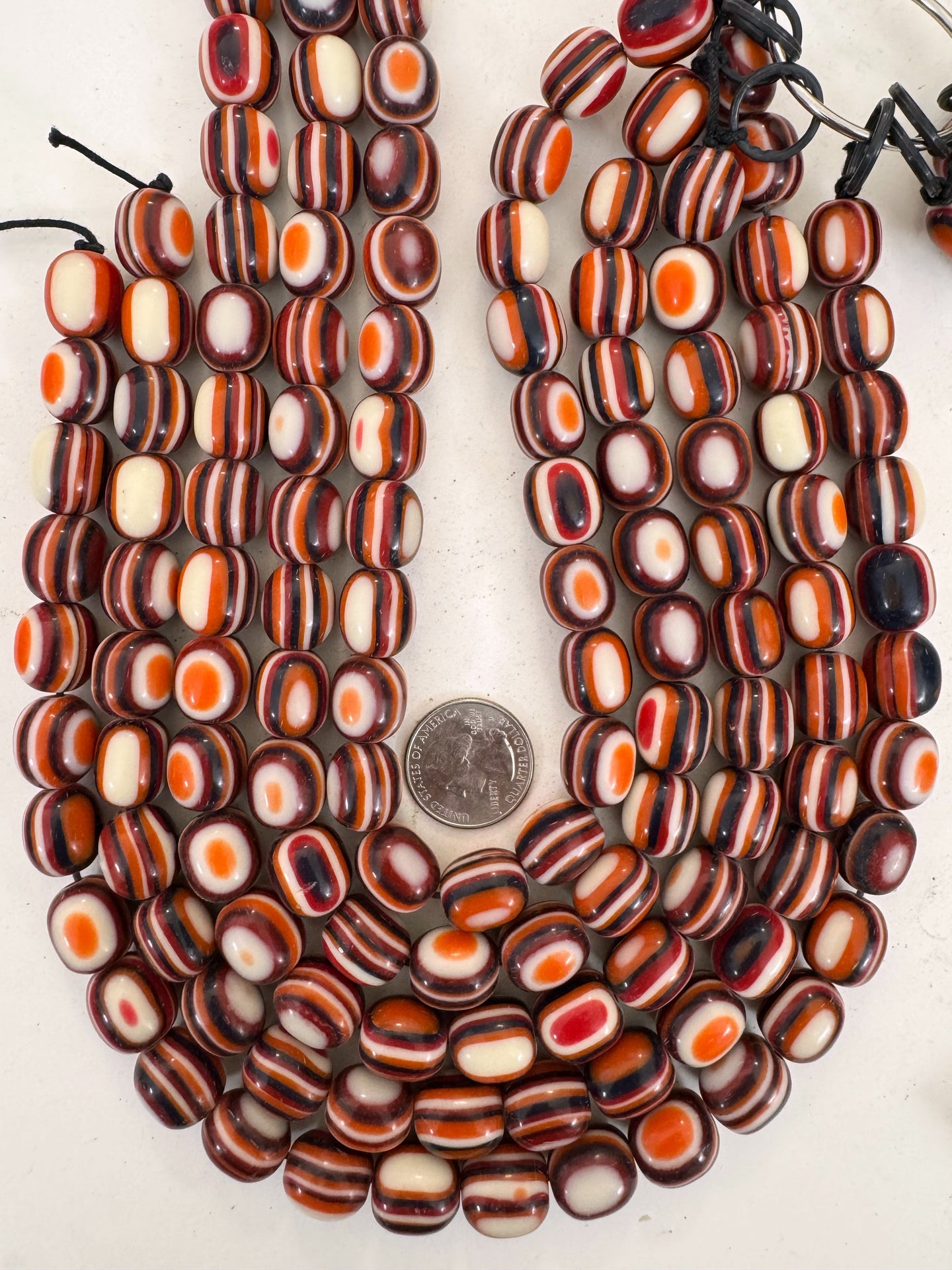 orange black white red stripe, vintage look resin, 15x13mm nugget, 15