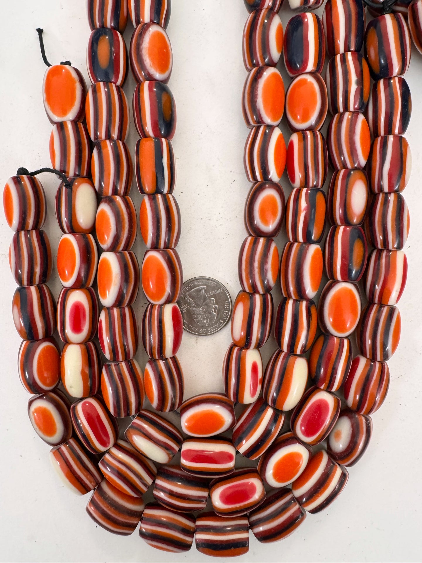 orange black white red stripe, vintage look resin, 20x16mm barrel, 15