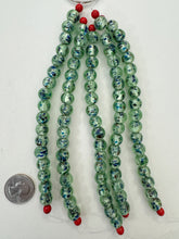 light green multi silver, inside lined motif, vintage stock glass, 11mm round, 6" strand, SOLD PER STRAND