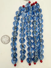 saturated dark pale blue multi silver, inside lined motif, vintage stock glass, 15x15x8mm heart, 6" strand, SOLD PER STRAND