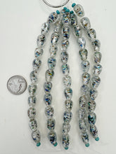 clear multi silver, inside lined motif, vintage stock glass, 13x10mm teardrop, 6" strand, SOLD PER STRAND