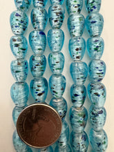 saturated pale electric blue multi silver, inside lined motif, vintage stock glass, 13x10mm teardrop, 6" strand, SOLD PER STRAND