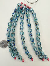 pale electric blue multi silver, inside lined motif, vintage stock glass, 13x10mm teardrop, 6" strand, SOLD PER STRAND