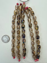 pale peach golden multi silver, inside lined motif, vintage stock glass, 13x10mm teardrop, 6" strand, SOLD PER STRAND