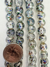 clear multi silver, inside lined motif, vintage stock glass, 12mm round, 15" strand, SOLD PER STRAND