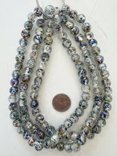 clear multi silver, inside lined motif, vintage stock glass, 12mm round, 15" strand, SOLD PER STRAND