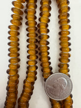 amber brown white, white heart motif, vintage stock glass, 11x5mm rondelle, 15" strand, SOLD PER STRAND