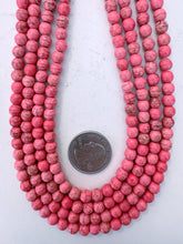 color enhanced magnesite: hot pink, 6mm round, 15" strand, sold per strand