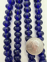cobalt blue, vintage stock glass, 11x8mm melon rondelle, 15" strand, SOLD PER STRAND