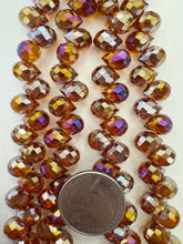 dark orange, silver purple AB coating, glass, 10x8x8mm fancy cut faceted teardrop briollete pendant, 15" strand,   SOLD PER STRAND