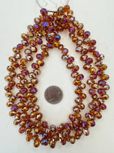 dark orange, silver purple AB coating, glass, 10x8x8mm fancy cut faceted teardrop briollete pendant, 15" strand,   SOLD PER STRAND