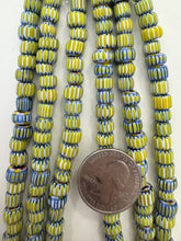 yellow blue white red, chevron motif, vintage stock glass, 6-7mm rondelle mix, 15" strand, SOLD PER STRAND