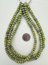yellow blue white red, chevron motif, vintage stock glass, 6-7mm rondelle mix, 15" strand, SOLD PER STRAND