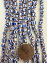 red white blue, chevron motif, semi dull finish, vintage stock glass, 4-7mm rondelle mix, 15" strand, SOLD PER STRAND