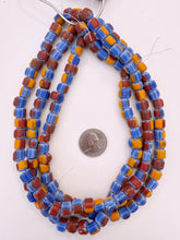 orange blue red white, chevron motif, vintage stock glass, 8-10mm barrel mix, 15" strand, SOLD PER STRAND