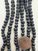 black blue white, chevron motif, vintage stock glass, 7mm barrel mix, 15" strand, SOLD PER STRAND