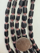 black red white, chevron motif, vintage stock glass, 11x7mm tube mix, 15" strand, SOLD PER STRAND