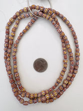 yellow red white black, chevron motif, vintage stock glass, 6-8mm barrel mix, 15" strand, SOLD PER STRAND