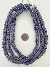 blue black red white, chevron motif, semi dull finish,  vintage stock glass, 10-12mm pointed rondelle mix, 15" strand, SOLD PER STRAND