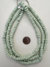 pale mint green white, chevron motif, semi dull finish,  vintage stock glass, 7-11mm rondelle mix, 15" strand, SOLD PER STRAND