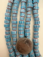 sky blue white red, chevron motif, semi dull finish, vintage stock glass, 7-10mm rondelle mix, 15" strand, SOLD PER STRAND