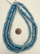 sky blue white red, chevron motif, semi dull finish, vintage stock glass, 7-10mm rondelle mix, 15" strand, SOLD PER STRAND