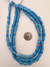 dark sky blue white, chevron motif, vintage stock glass, 11x7mm tube mix, 15" strand, SOLD PER STRAND