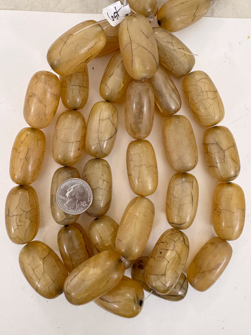 pearly pale golden crackle, vintage look resin, 40x22mm tube, 15