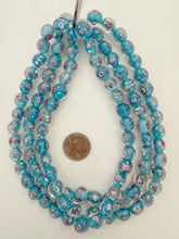 clear sky blue pink white, floral inside lined motif, vintage stock glass, 12-13mm round mix, 15" strand, SOLD PER STRAND