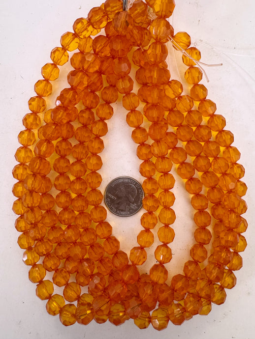 amber orange, single color, vintage look acrylic, 9mm faceted round, 15