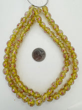clear yellow green pink white, floral inside lined motif, vintage stock glass, 11mm round mix, 15" strand, SOLD PER STRAND