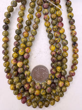 color enhanced serpentine: yellow purple, 8mm round, 15" strand, sold per strand