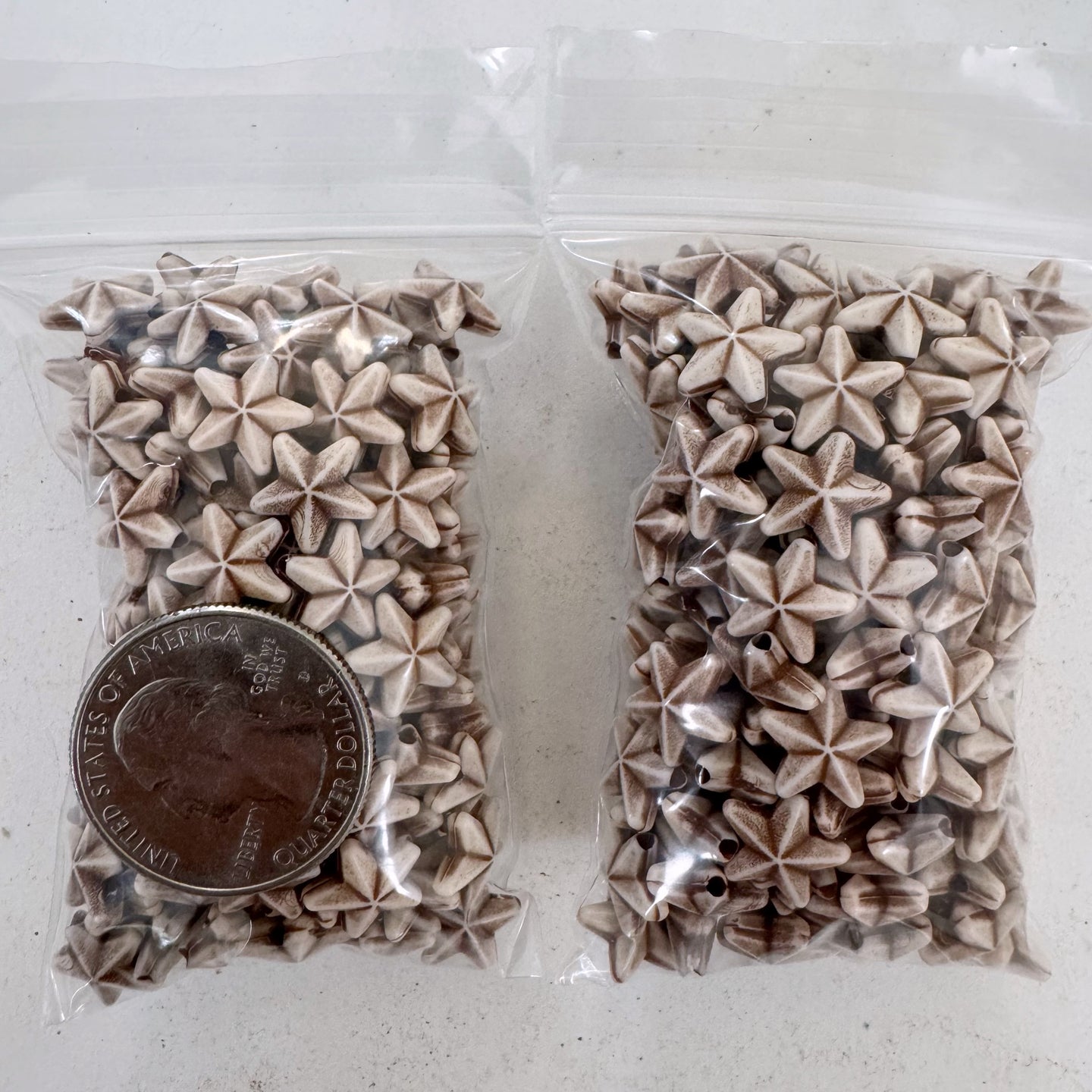 white brown, carved design star, vintage look acrylic, 11x11x4mm star,  sold per approximately 30 gram bag