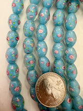 clear sky blue green pink white, floral inside lined motif, semi dull finish, vintage stock glass, 14x11mm bowed tube mix, 15" strand, SOLD PER STRAND