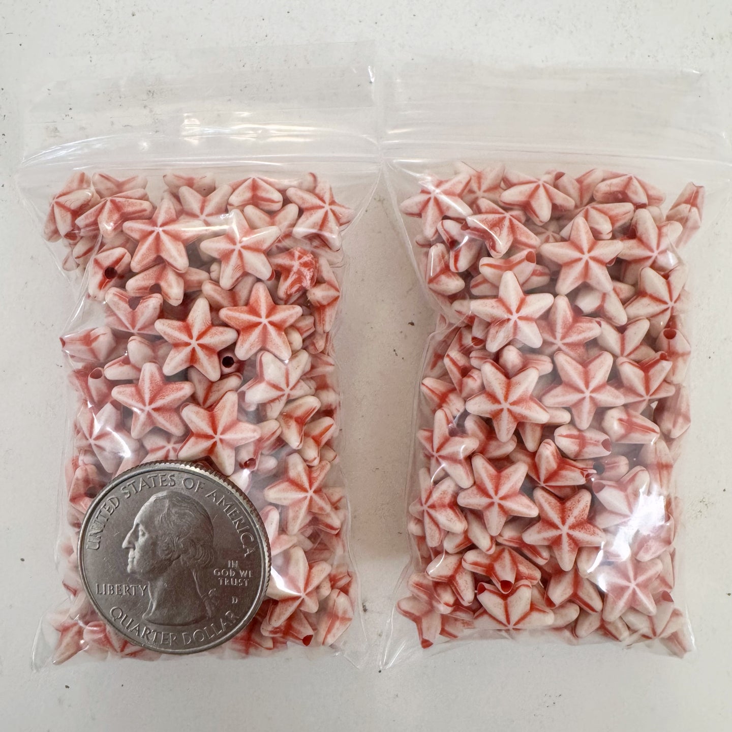 white red, carved design star, vintage look acrylic, 11x11x4mm star,  sold per approximately 30 gram bag