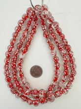 clear red pink white, floral inside lined motif, vintage stock glass, 12-13mm round mix, 15" strand, SOLD PER STRAND