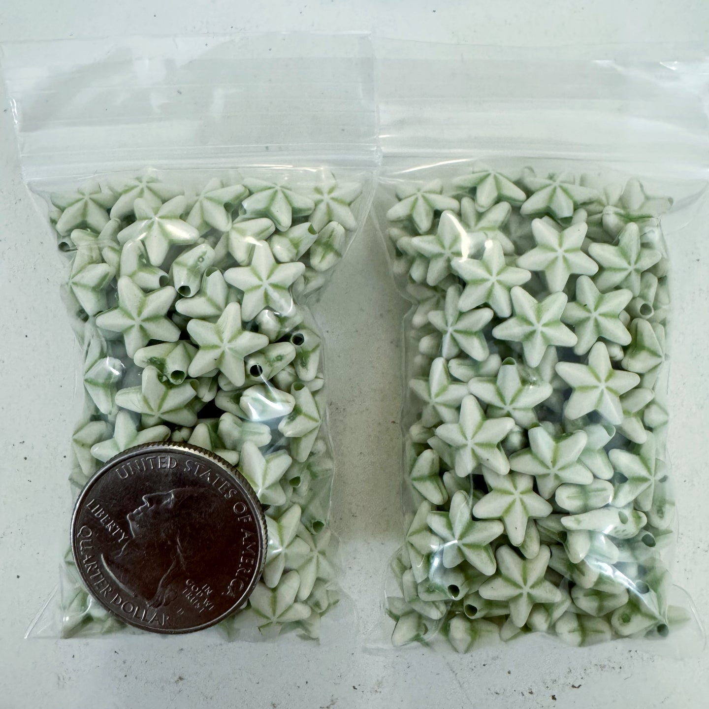 white dark celery green, carved design star, vintage look acrylic, 11x11x4mm star,  sold per approximately 30 gram bag