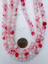 color enhanced quartz: hot pink off white, 8mm round, 15" strand, sold per strand