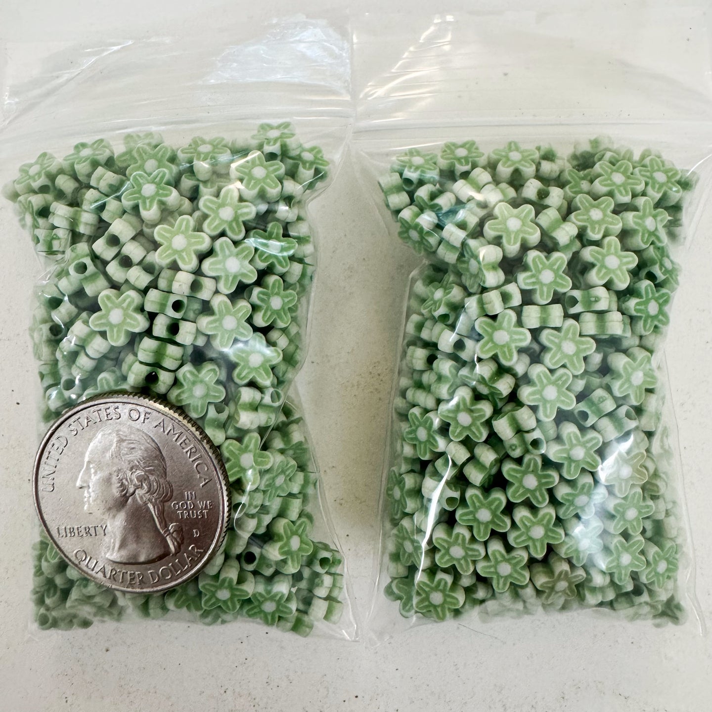 white dark celery green, carved design flower, vintage look acrylic, 7x7x4mm flower,  sold per approximately 28 gram bag