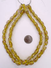 clear yellow green pink white, floral inside lined motif, semi dull finish, vintage stock glass, 14x10mm bowed tube mix, 15" strand, SOLD PER STRAND