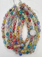 clear red pink white, floral inside lined motif, semi dull finish, vintage stock glass, 9-13mm shape mix, 15" strand, SOLD PER STRAND (batch 1)