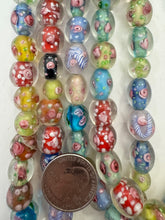 clear red pink white, floral inside lined motif, semi dull finish, vintage stock glass, 9-13mm shape mix, 15" strand, SOLD PER STRAND (batch 1)
