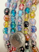 clear red pink white, floral inside lined motif, semi dull finish, vintage stock glass, 9-13mm shape mix, 15" strand, SOLD PER STRAND (batch 2)