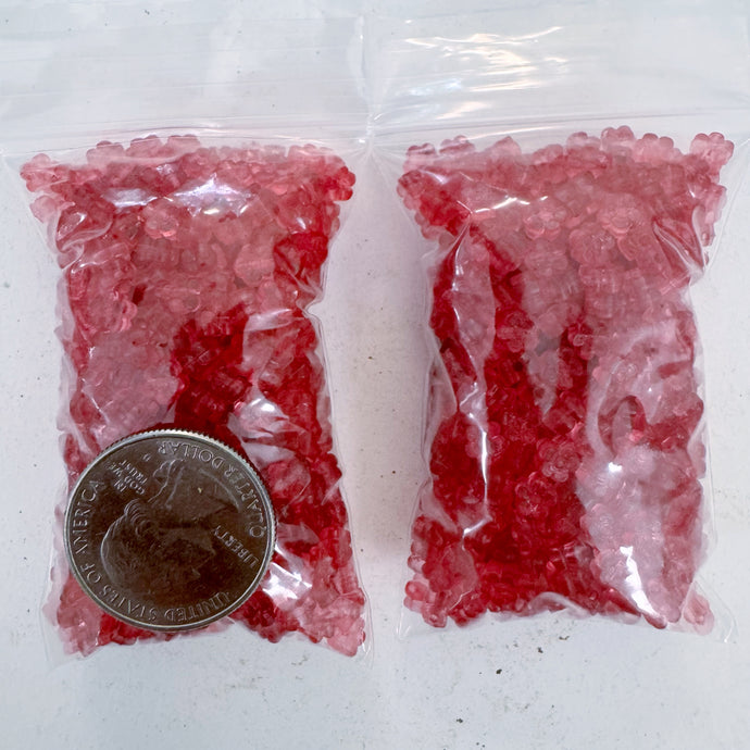 dark strawberry red, singe color, vintage look acrylic, 4x3mm carved design flower,  sold per approximately 29 gram bag