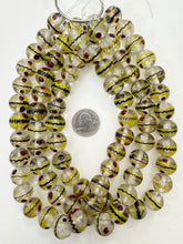 clear red black yellow white, swirl dotted motif, vintage stock glass, 17mm round, 15" strand, SOLD PER STRAND