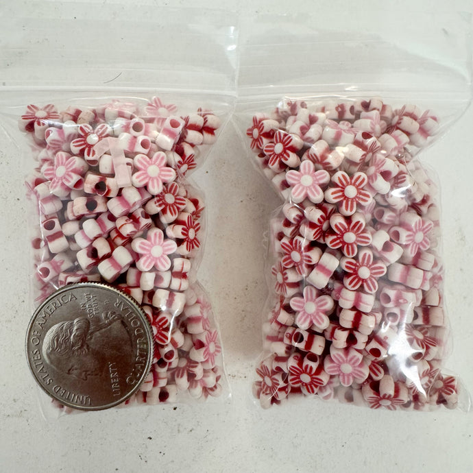 white dark red and pink mix, carved design flower, vintage look acrylic, 8x8x4mm flower,  sold per approximately 26 gram bag