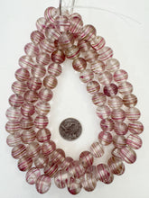 clear pink copper, swirl motif, vintage stock glass, 13mm round, 15" strand, SOLD PER STRAND