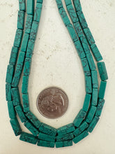 color enhanced howlite: dark green turquoise blue, 13x4x4mm 4 sided tube, 15" strand, sold per strand
