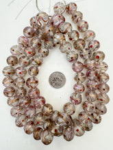 clear red white pink copper, swirl dotted motif, vintage stock glass, 16mm round, 15" strand, SOLD PER STRAND