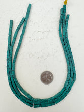 color enhanced howlite: dark green turquoise blue, 13x4x4mm 4 sided tube, 15" strand, sold per strand